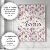 Personalised Name Soft Lilac Wisteria Custom Modern Room Accent Creative Decorator Style Canvas Wall Art Print Decor Picture Ready to Hang