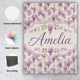 Personalised Name Soft Lilac Wisteria Custom Modern Room Accent Creative Decorator Style Canvas Wall Art Print Decor Picture Ready to Hang