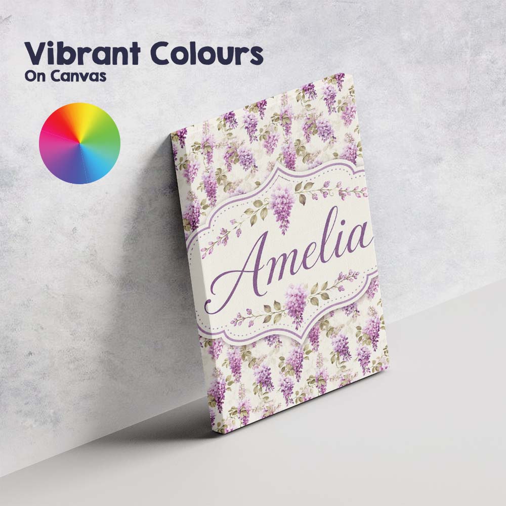 Personalised Name Soft Lilac Wisteria Custom Modern Room Accent Creative Decorator Style Canvas Wall Art Print Decor Picture Ready to Hang
