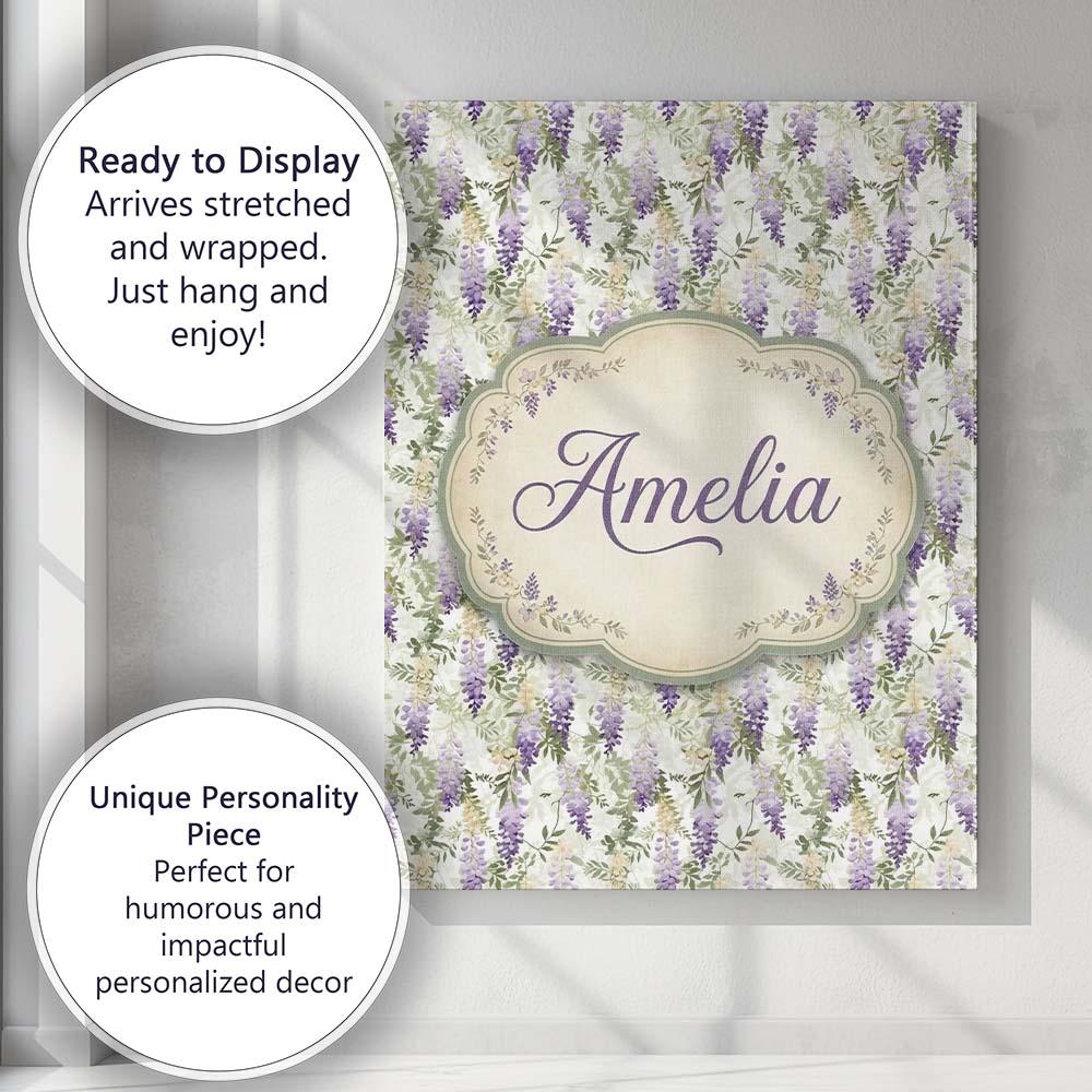 Personalised Name Light Pastel Wisteria Custom  Modern Room Accent Elegant Feature Canvas Wall Art Print Decor Picture Ready to Hang
