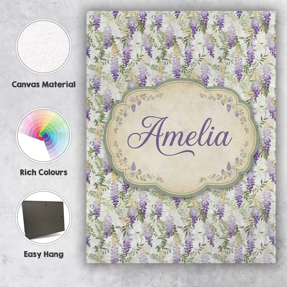 Personalised Name Light Pastel Wisteria Custom  Modern Room Accent Elegant Feature Canvas Wall Art Print Decor Picture Ready to Hang