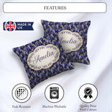 Custom Name Rich Purple Wisteria on Dark Floral Seamless Pattern Square Filled Cushion Throw Pillow Sofa Bed Home Decor Zip Washable UK Made