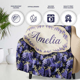 Rich Purple Wisteria on Dark Background Floral Seamless Pattern  Personalised Custom Name Super Soft Fleece Blanket Bed Sofa Throw