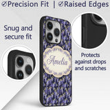 Rich Purple Wisteria on Dark Background Floral Custom Name Protective Phone Case Mobile Cover Durable Everyday Smartphone Shock Resistant