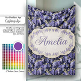Rich Purple Wisteria on Dark Background Floral Seamless Pattern  Personalised Custom Name Super Soft Fleece Blanket Bed Sofa Throw