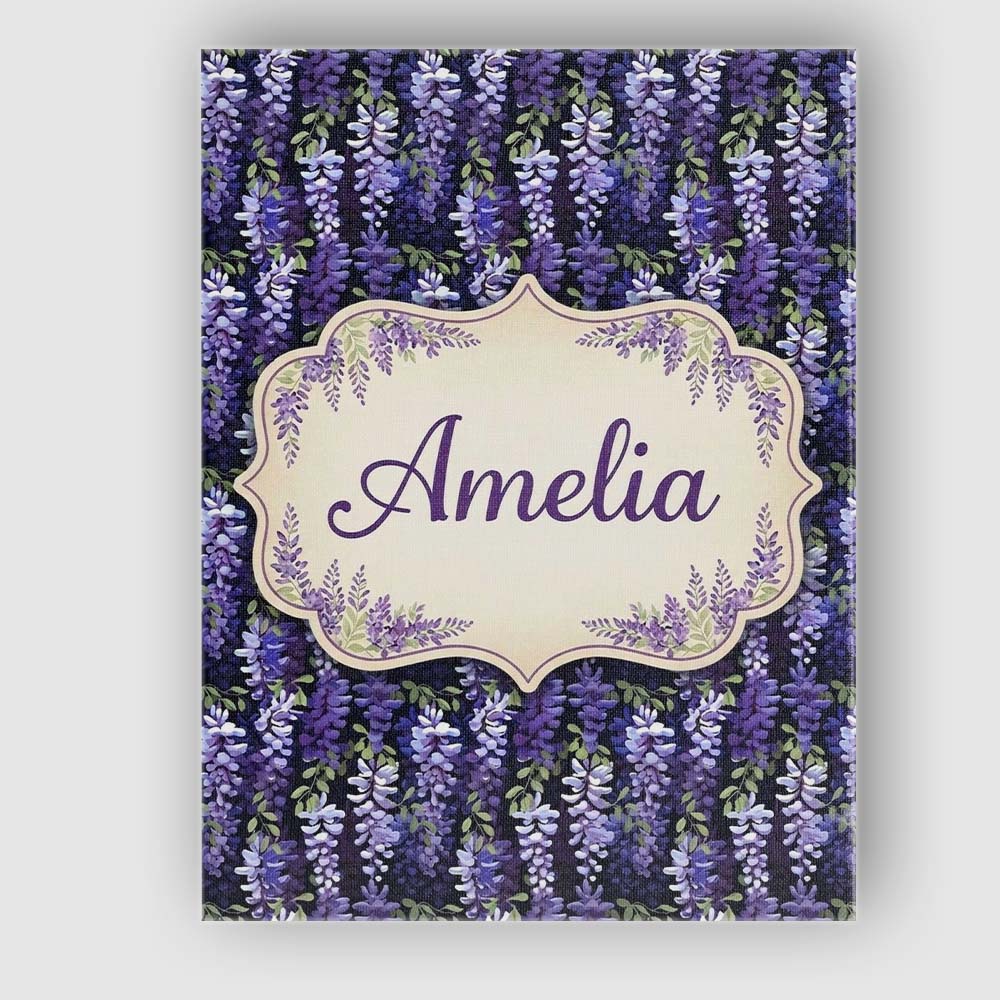 Personalised Name Dark Purple Wisteria Custom  Modern Room Accent Elegant Feature Canvas Wall Art Print Decor Picture Ready to Hang