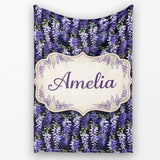 Dark Purple Wisteria Hanging Blossoms on Night Background Seamless  Personalised Custom Name Super Soft Fleece Blanket Bed Sofa Throw