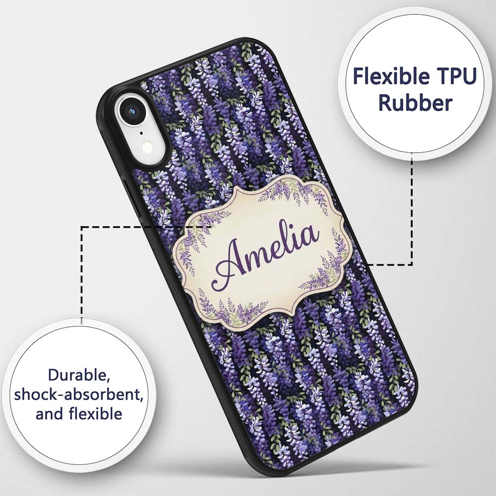 Dark Purple Wisteria Hanging Blossoms on Night Custom Name Protective Phone Case Mobile Cover Durable Everyday Smartphone Shock Resistant