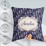 Custom Name Purple Wisteria Hanging Blossoms on Night Background Square Filled Cushion Throw Pillow Sofa Bed Home Decor Zip Washable UK Made
