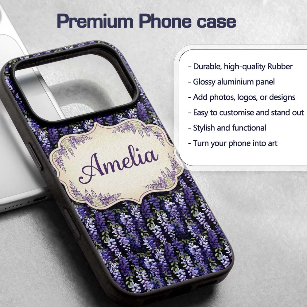 Dark Purple Wisteria Hanging Blossoms on Night Custom Name Protective Phone Case Mobile Cover Durable Everyday Smartphone Shock Resistant