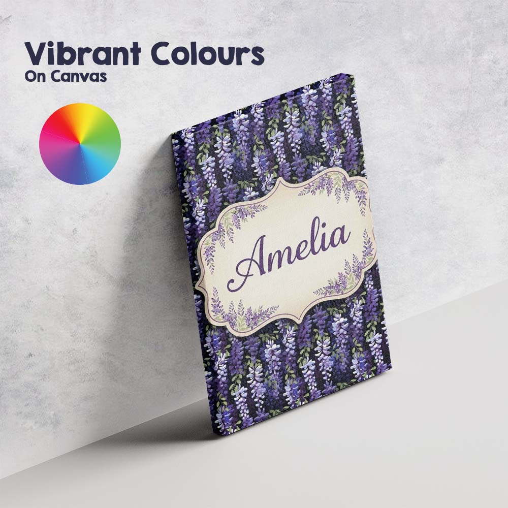 Personalised Name Dark Purple Wisteria Custom  Modern Room Accent Elegant Feature Canvas Wall Art Print Decor Picture Ready to Hang