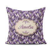 Custom Name Elegant Purple Wisteria Clusters with Leaves Pattern Square Filled Cushion Throw Pillow Sofa Bed Home Decor Zip Washable UK Made