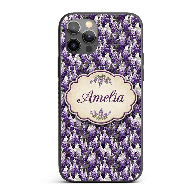 Elegant Purple Wisteria Clusters with Soft Leaves Custom Name Protective Phone Case Mobile Cover Durable Everyday Smartphone Shock Resistant
