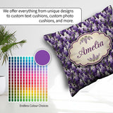 Custom Name Elegant Purple Wisteria Clusters with Leaves Pattern Square Filled Cushion Throw Pillow Sofa Bed Home Decor Zip Washable UK Made