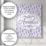 Personalised Name Minimal Lavender Botanical Custom Bespoke  Contemporary Display Canvas Wall Art Print Decor Picture Ready to Hang