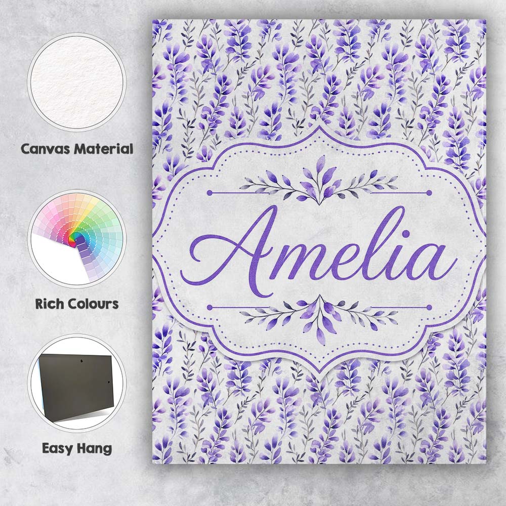 Personalised Name Minimal Lavender Botanical Custom Bespoke  Contemporary Display Canvas Wall Art Print Decor Picture Ready to Hang