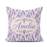 Custom Name Soft Lilac Wisteria Floral Branches Seamless Pattern Square Filled Cushion Throw Pillow Sofa Bed Home Decor Zip Washable UK Made