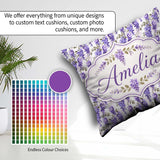 Custom Name Soft Lilac Wisteria Floral Branches Seamless Pattern Square Filled Cushion Throw Pillow Sofa Bed Home Decor Zip Washable UK Made