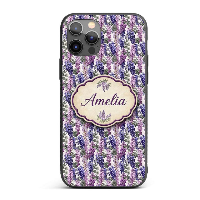 Pastel Purple Wisteria Blooms with Printed Design Custom Name Protective Phone Case Mobile Cover Durable Everyday Smartphone Shock Resistant