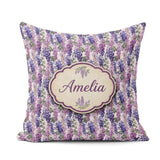 Custom Name Pastel Purple Wisteria Blooms with Delicate Seamless Square Filled Cushion Throw Pillow Sofa Bed Home Decor Zip Washable UK Made