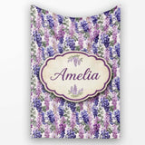Pastel Purple Wisteria Blooms with Delicate Leaves Seamless Pattern  Personalised Custom Name Super Soft Fleece Blanket Bed Sofa Throw