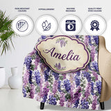 Pastel Purple Wisteria Blooms with Delicate Leaves Seamless Pattern  Personalised Custom Name Super Soft Fleece Blanket Bed Sofa Throw