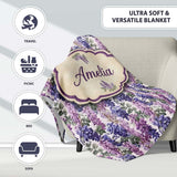 Pastel Purple Wisteria Blooms with Delicate Leaves Seamless Pattern  Personalised Custom Name Super Soft Fleece Blanket Bed Sofa Throw