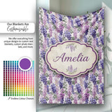 Pastel Purple Wisteria Blooms with Delicate Leaves Seamless Pattern  Personalised Custom Name Super Soft Fleece Blanket Bed Sofa Throw