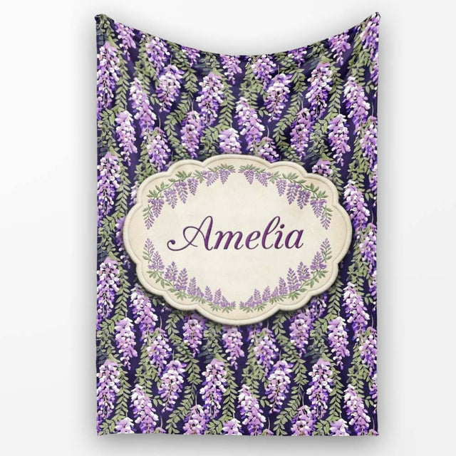 Purple Wisteria Vine Clusters with Natural Green Leaves Seamless  Personalised Custom Name Super Soft Fleece Blanket Bed Sofa Throw