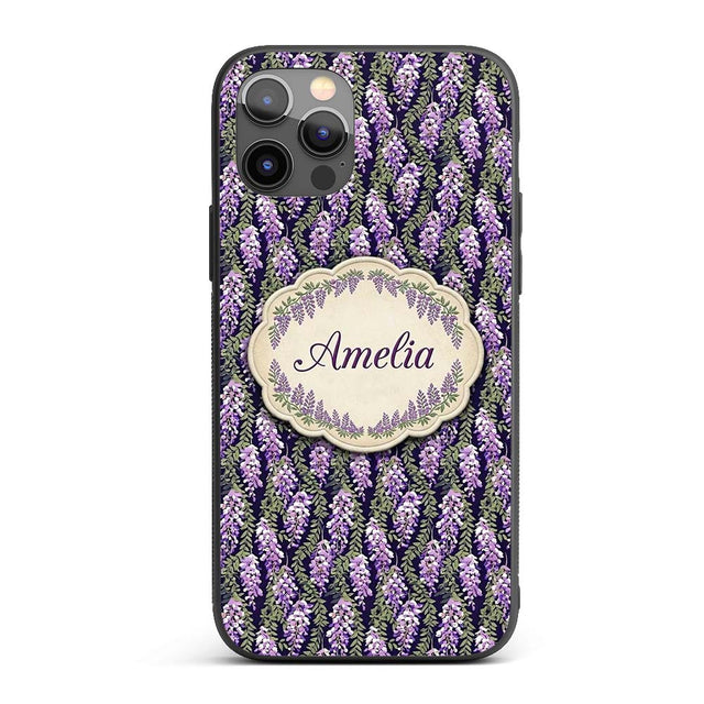 Purple Wisteria Vine Clusters with Natural Green Custom Name Protective Phone Case Mobile Cover Durable Everyday Smartphone Shock Resistant
