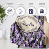 Purple Wisteria Vine Clusters with Natural Green Leaves Seamless  Personalised Custom Name Super Soft Fleece Blanket Bed Sofa Throw