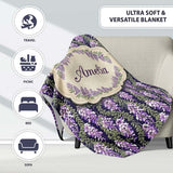 Purple Wisteria Vine Clusters with Natural Green Leaves Seamless  Personalised Custom Name Super Soft Fleece Blanket Bed Sofa Throw