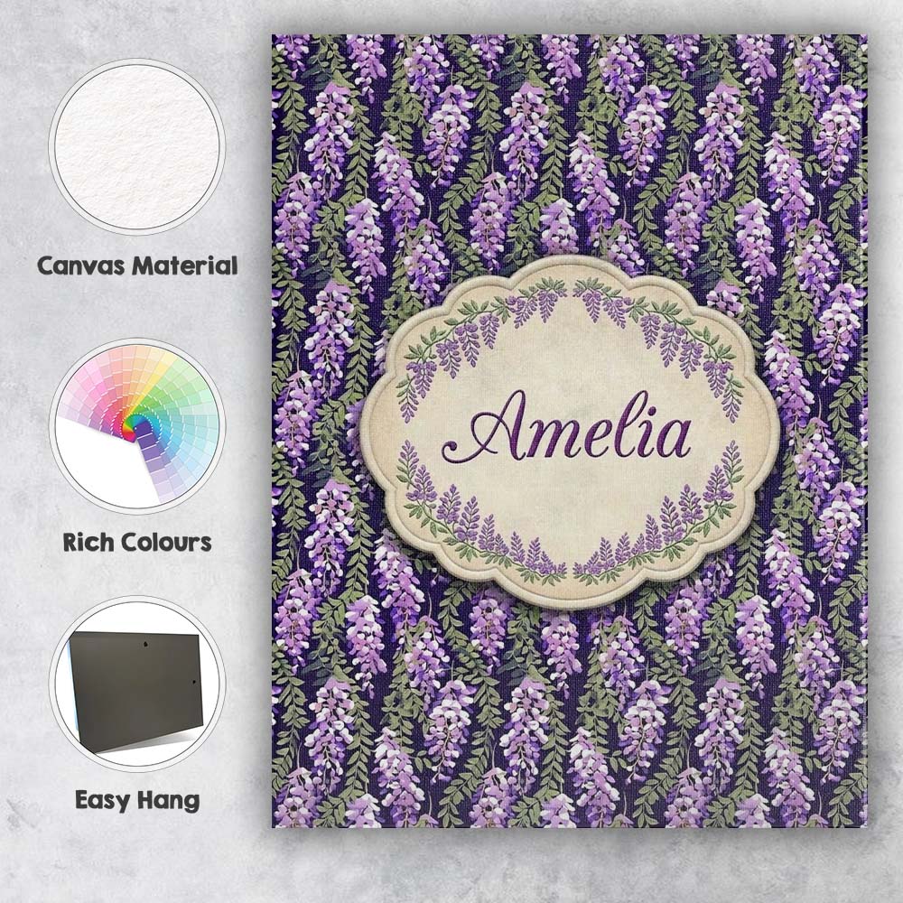 Personalised Name Purple Wisteria Vine Custom  Modern Room Accent Elegant Feature Canvas Wall Art Print Decor Picture Ready to Hang