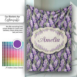 Purple Wisteria Vine Clusters with Natural Green Leaves Seamless  Personalised Custom Name Super Soft Fleece Blanket Bed Sofa Throw