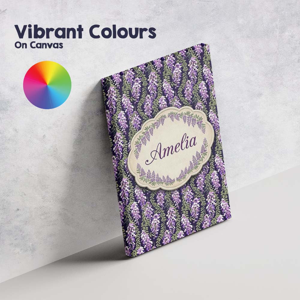 Personalised Name Purple Wisteria Vine Custom  Modern Room Accent Elegant Feature Canvas Wall Art Print Decor Picture Ready to Hang