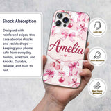 Watercolor Cherry Bow Ribbon Pink Gingham Picnic Custom Name Protective Phone Case Mobile Cover Durable Everyday Smartphone Shock Resistant