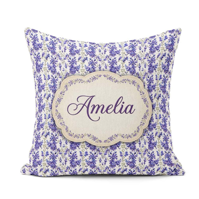 Custom Name Light Blue Floral Botanical Clusters Soft Background Square Filled Cushion Throw Pillow Sofa Bed Home Decor Zip Washable UK Made