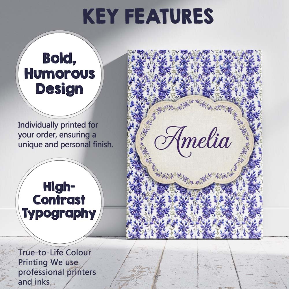 Personalised Name Light Blue Floral Botanical Custom Unique Gift Idea Modern Room Accent Canvas Wall Art Print Decor Picture Ready to Hang
