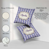 Custom Name Light Blue Floral Botanical Clusters Soft Background Square Filled Cushion Throw Pillow Sofa Bed Home Decor Zip Washable UK Made