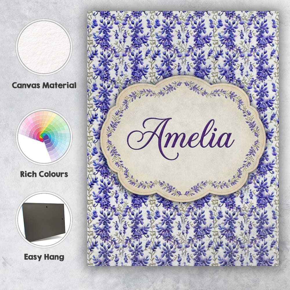 Personalised Name Light Blue Floral Botanical Custom Unique Gift Idea Modern Room Accent Canvas Wall Art Print Decor Picture Ready to Hang