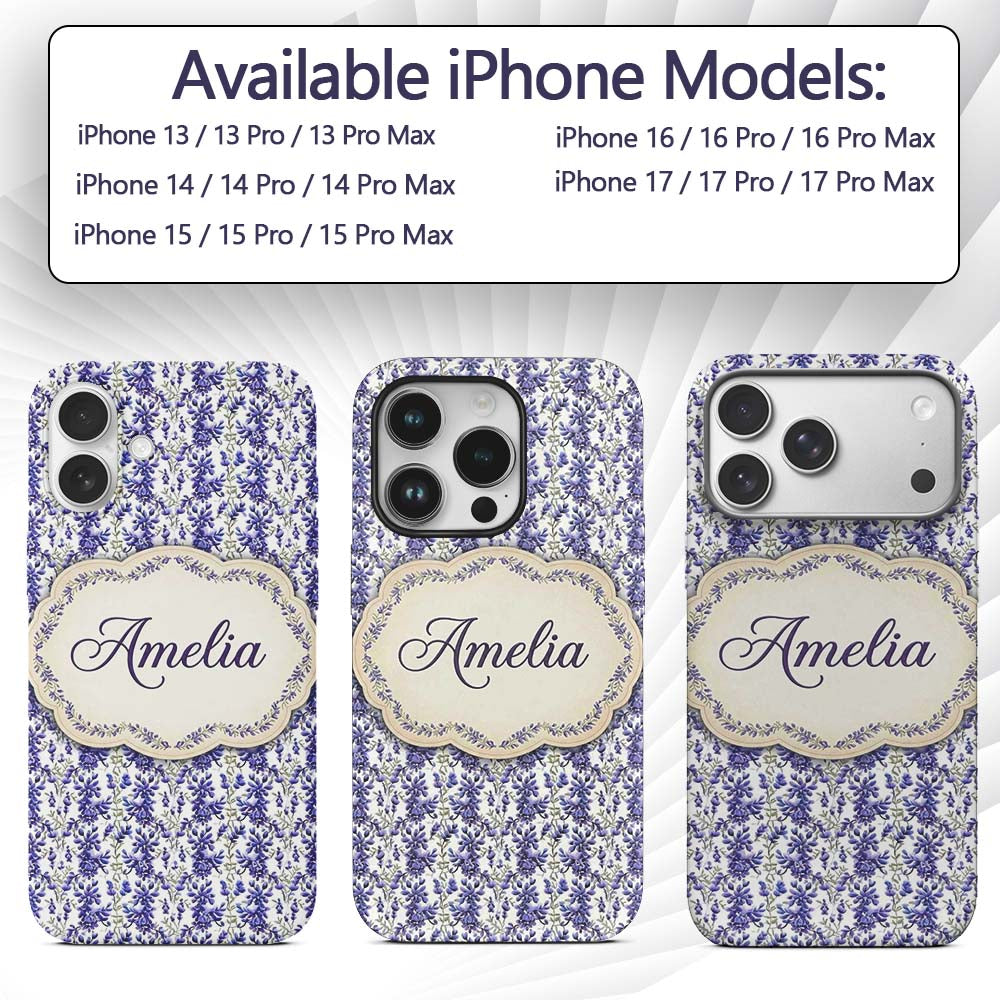 Light Blue Floral Botanical Clusters on Soft Custom Name Protective Phone Case Mobile Cover Durable Everyday Smartphone Shock Resistant