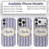 Light Blue Floral Botanical Clusters on Soft Custom Name Protective Phone Case Mobile Cover Durable Everyday Smartphone Shock Resistant