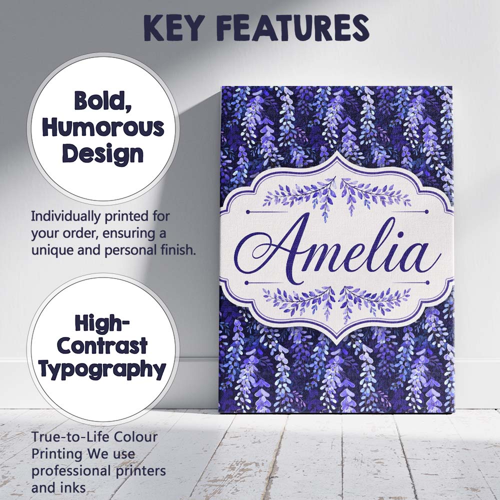 Personalised Name Deep Blue Wisteria Custom Premium Decorative Design Modern Room Accent Canvas Wall Art Print Decor Picture Ready to Hang