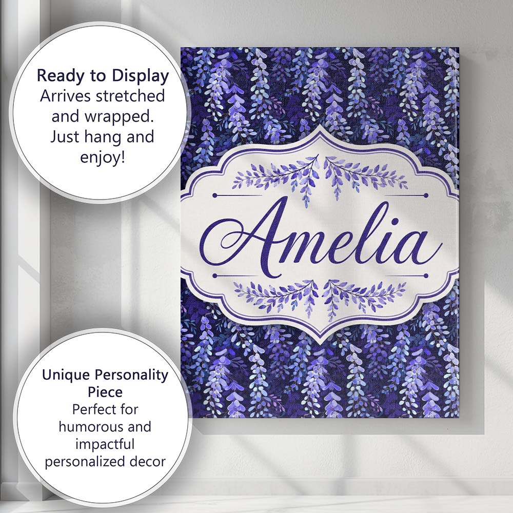 Personalised Name Deep Blue Wisteria Custom Premium Decorative Design Modern Room Accent Canvas Wall Art Print Decor Picture Ready to Hang