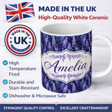 Personalized Custom Name Deep Blue Wisteria Inspired Hanging Florals Seamless Pattern Name 11oz Ceramic Coffee Tea Mug White Large Handle