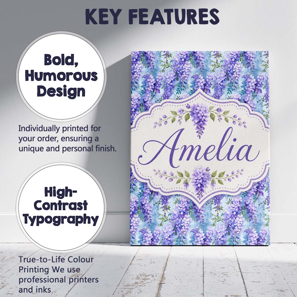 Personalised Name Soft Blue Background Custom  Modern Room Accent Elegant Feature Canvas Wall Art Print Decor Picture Ready to Hang