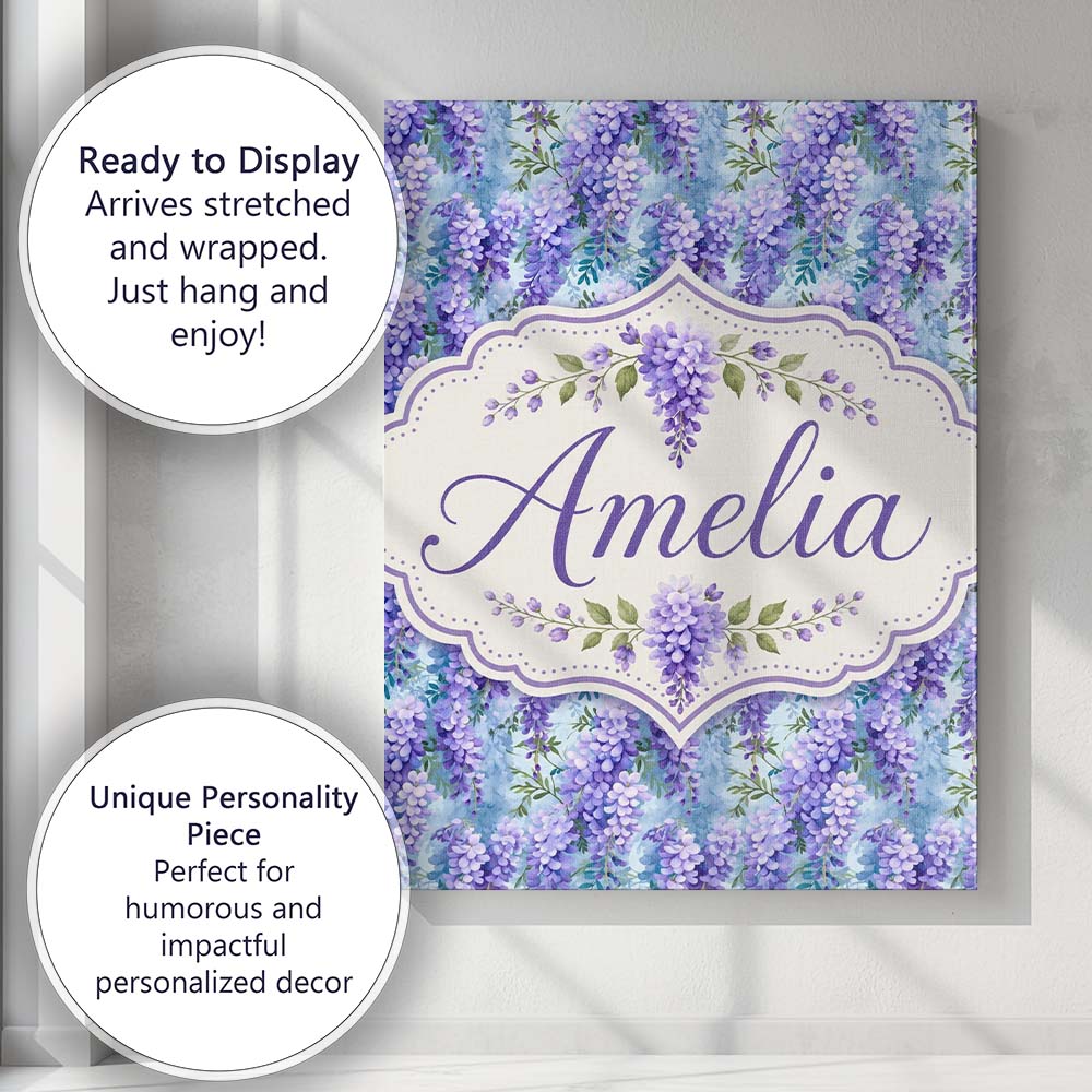 Personalised Name Soft Blue Background Custom  Modern Room Accent Elegant Feature Canvas Wall Art Print Decor Picture Ready to Hang