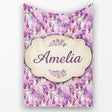 Pink and Lilac Wisteria Hanging Flowers Elegant Seamless Pattern  Personalised Custom Name Super Soft Fleece Blanket Bed Sofa Throw