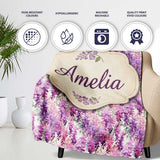 Pink and Lilac Wisteria Hanging Flowers Elegant Seamless Pattern  Personalised Custom Name Super Soft Fleece Blanket Bed Sofa Throw
