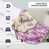 Pink and Lilac Wisteria Hanging Flowers Elegant Seamless Pattern  Personalised Custom Name Super Soft Fleece Blanket Bed Sofa Throw